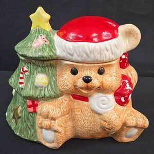 Christmas Bear Cookie Jar Chipped Paint